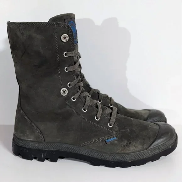 Palladium Suede Gray Lace Up Fold Down Men’s Size 14 Boots Waterproof Combat - Picture 2 of 9